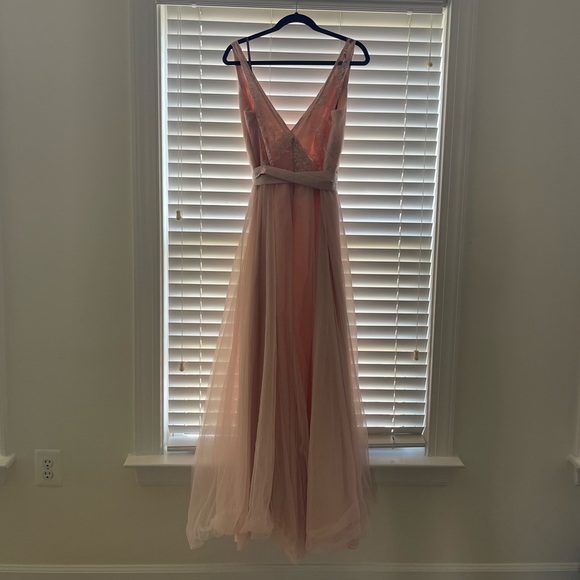 White by Vera Wang Tulle Surplice Bridesmaid Dress with Sash - Blush - 24 - Picture 6 of 10